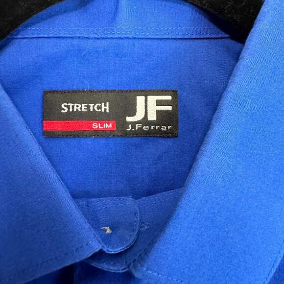 J. Ferrar Mens Slim Fit Stretch Blue Long Sleeve Button-Up Shirt XXL - Picture 3 of 10